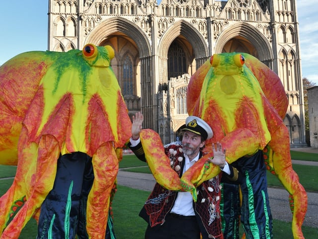 Admiral Artemis with his Octupuses in the City Centre as part of the Unlocking Peterborough festival of circus, music and art. EMN-211030-180659009