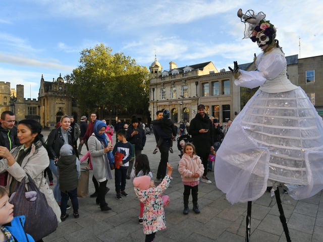 Anactabove models in the City Centre as part of the Unlocking Peterborough festival of circus, music and art. EMN-211030-180411009