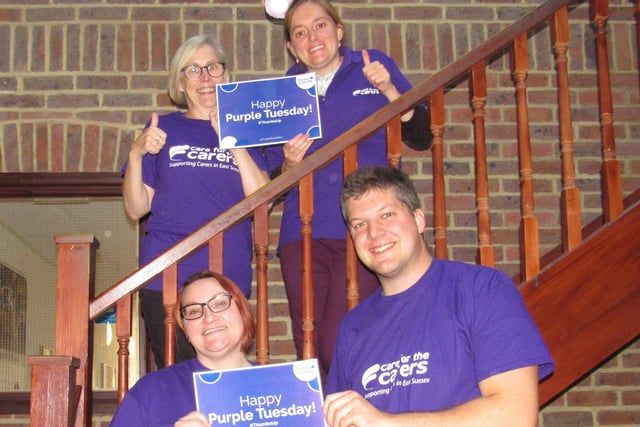 Staff at Care for the Carers got involved with Purple Tuesday SUS-210311-103416001