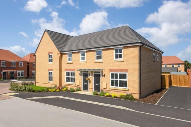 End of terrace, three-bedroom new build home, in New Duston with a guide price of £281,995. Marketed by David Wilson Homes / Rightmove