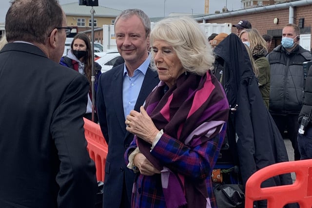 The Duchess of Cornwall with John Simm on the set