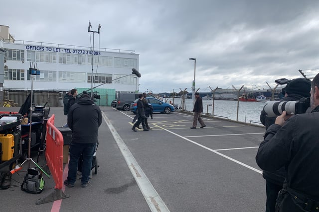 A scene being filmed at Shoreham Port