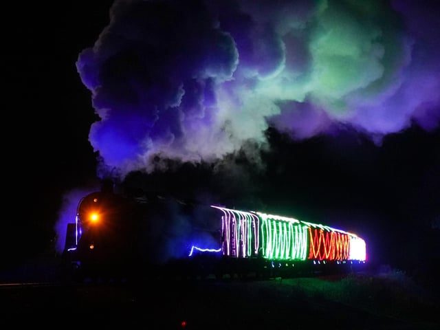 Bluebell Railway: Steamlights. Take an evening ride on a cosy steam train through the Sussex countryside near Haywards Heath and enjoy a spectacular light show as you travel. Photo by Casey Photography