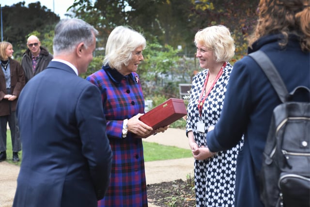 The Duchess of Cornwall visits St Wilfrid's Hospice in Eastbourne for its 40th anniversary. SUS-210511-094944001