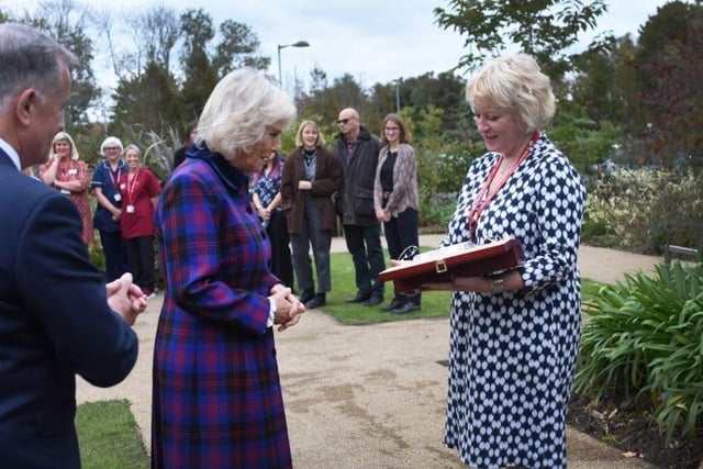 The Duchess of Cornwall visits St Wilfrid's Hospice in Eastbourne for its 40th anniversary. SUS-210511-112322001