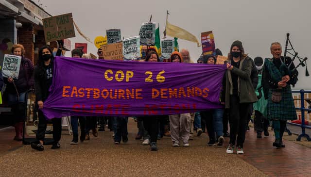 The climate change protest in Eastbourne on Saturday. Picture by Martin Heaps SUS-210711-095428001