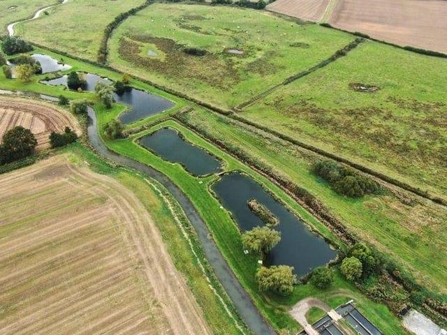 An aerial view of the fishing lakes.