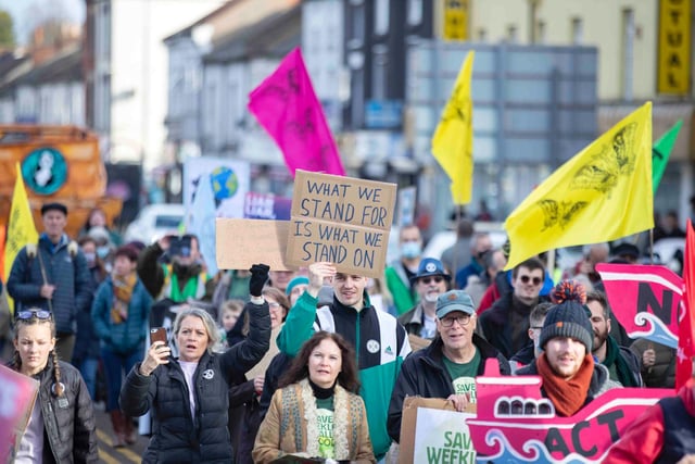 While Extinction Rebellion was responsible for the march, they met up with other COP26 Coalition members for talks in Northampton town centre. Photo: Kirsty Edmonds.