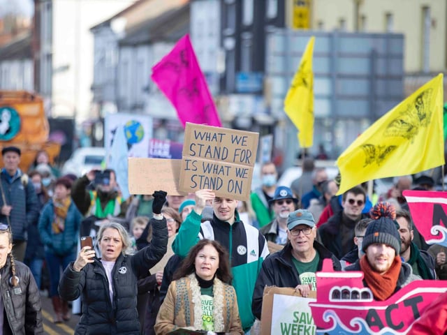 While Extinction Rebellion was responsible for the march, they met up with other COP26 Coalition members for talks in Northampton town centre. Photo: Kirsty Edmonds.