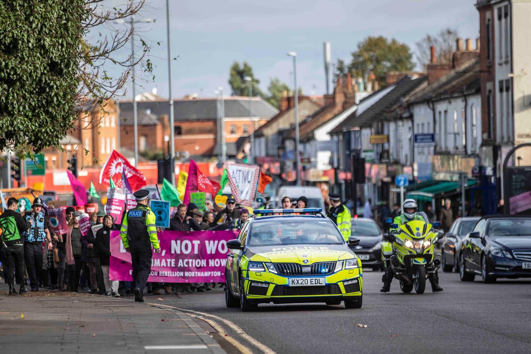 While Extinction Rebellion was responsible for the march, they met up with other COP26 Coalition members for talks in Northampton town centre. Photo: Kirsty Edmonds.