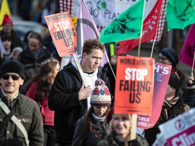While Extinction Rebellion was responsible for the march, they met up with other COP26 Coalition members for talks in Northampton town centre. Photo: Kirsty Edmonds.