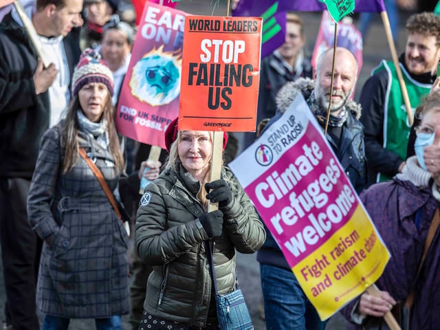 While Extinction Rebellion was responsible for the march, they met up with other COP26 Coalition members for talks in Northampton town centre. Photo: Kirsty Edmonds.
