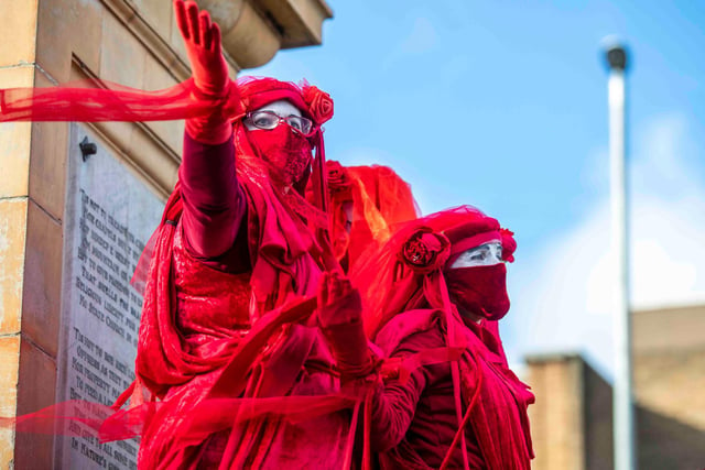 While Extinction Rebellion was responsible for the march, they met up with other COP26 Coalition members for talks in Northampton town centre. Photo: Kirsty Edmonds.