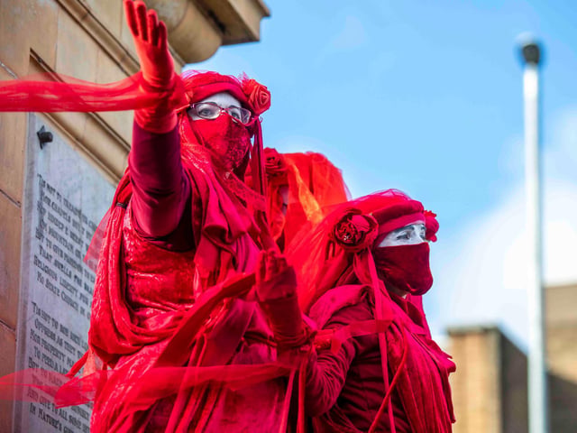 While Extinction Rebellion was responsible for the march, they met up with other COP26 Coalition members for talks in Northampton town centre. Photo: Kirsty Edmonds.