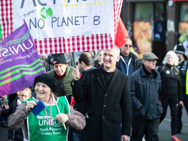 While Extinction Rebellion was responsible for the march, they met up with other COP26 Coalition members for talks in Northampton town centre. Photo: Kirsty Edmonds.