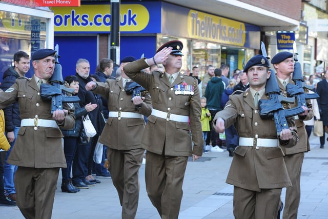 Remembrance Sunday in Peterborough City Centre. The City Centre marchpast. EMN-191011-213230009