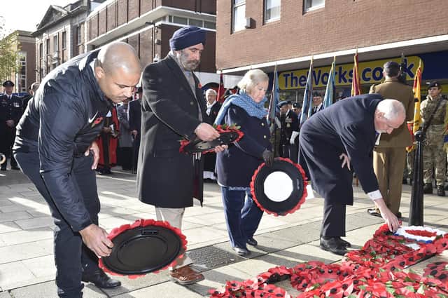 Remembrance Sunday in Peterborough City Centre. Wreath laying EMN-191011-212911009