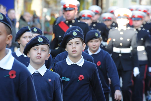 Remembrance Sunday in Peterborough City Centre. The City Centre marchpast. EMN-191011-213101009