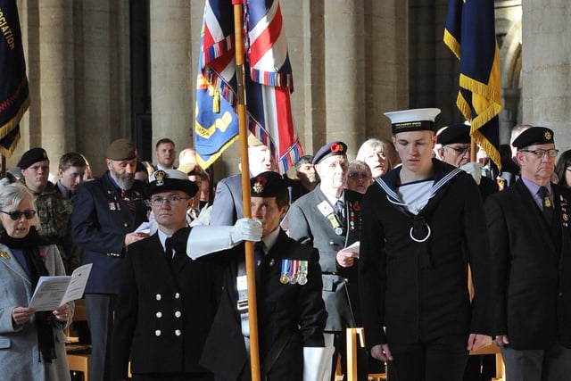 Remembrance Sunday in Peterborough City Centre. Peterborough Cathedral Service of Remembrance EMN-191011-212339009