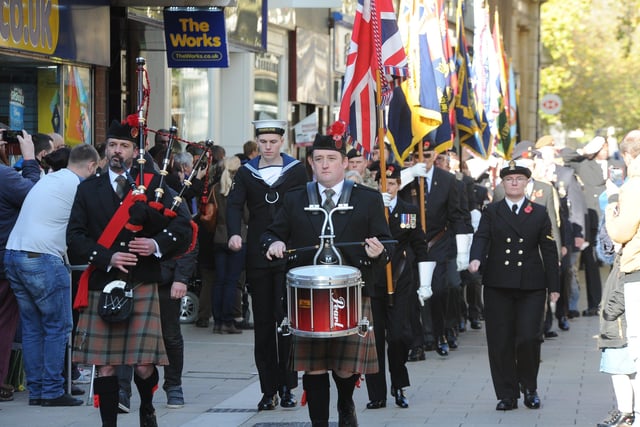 Remembrance Sunday in Peterborough City Centre. The City Centre marchpast. EMN-191011-213006009