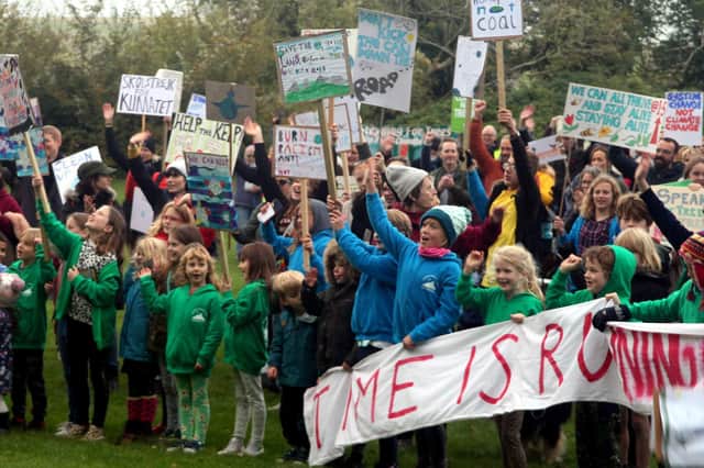 Climate change campaigners of all ages at the march to Bramber Castle on Saturday