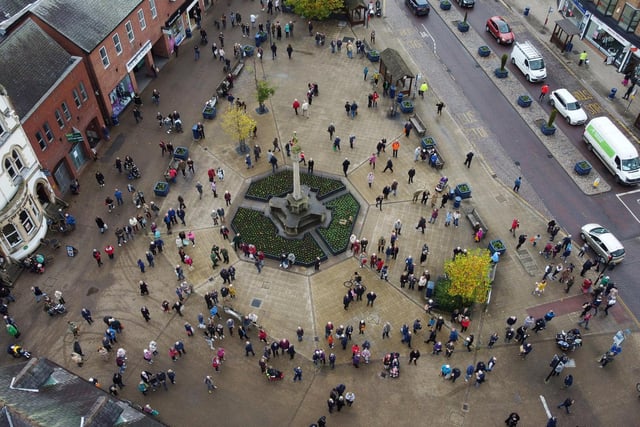 An aerial photo of the Remembrance event