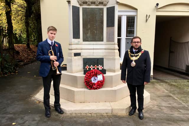 The Last Post and Reveille were sounded by bugler Adam Thompson from Warwick School. The Mayor, Richard Edgington laid the wreath from Warwick Town Council.Photo by Unlocking Warwick.