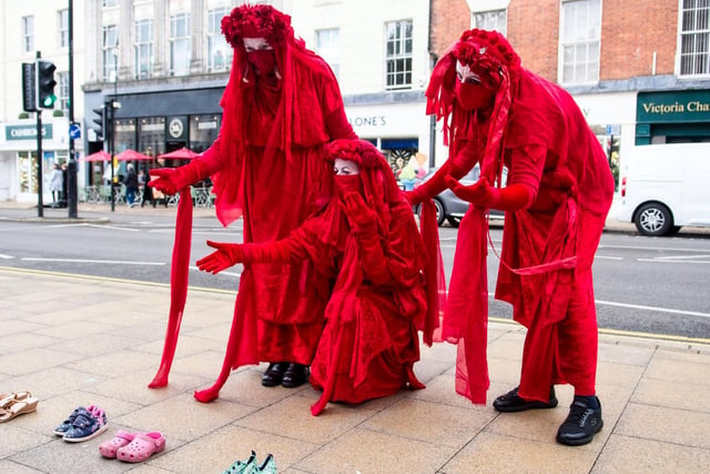 The Red Rebels visit the 'corpse' and the empty shoes in Leamington.