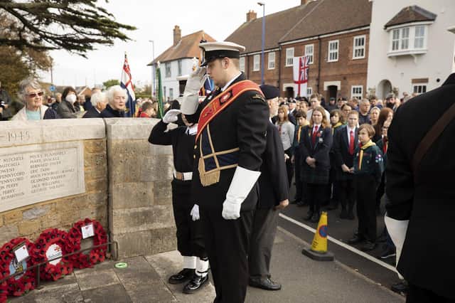 One of the many wreaths laid at the War Menorrial High Street Selsey this wreath laid by the Nautical Training Corps.