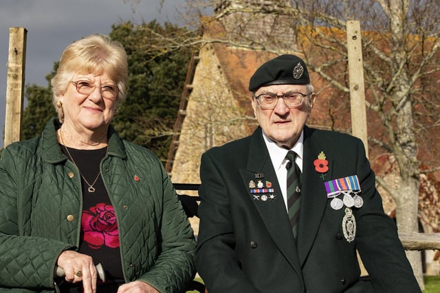 Two war veterans Pam and Roy Hannington who were present at the Selsey Remembrance Service held outside St Peters Church in High Street. Roy ex service man Rifle Brigade - Green Jackets, served in Malaysia.