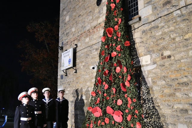 TSS Gildenburg marine and sea cadets with their Remembrance Day  art outside the Customs House at Bridge Street EMN-211113-111313009