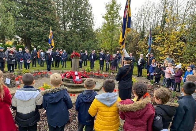 A great turnout for the Remembrance service at the Alcan Garden of Remembrance at the Amazon site in Banbury (Image from the Banbury Royal British Legion Banbury Facebook page)