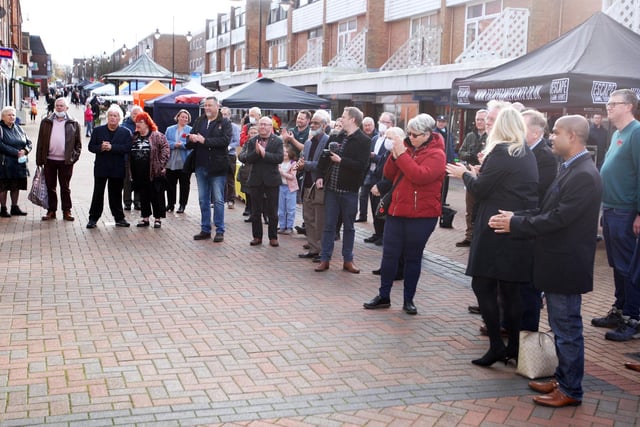Crowds watch the re-opening of the Burgess Hill Town Council Help Point. Picture: Derek Martin Photography and Art, DM21110513a.