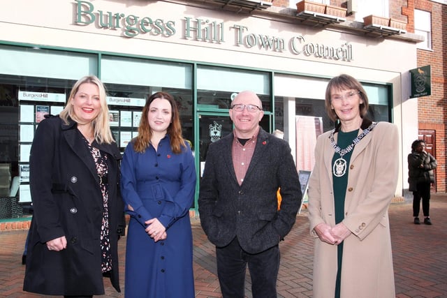 From left: Mid Sussex MP Mims Davies, Help Point manager Gemma Wallis, Burgess Hill Town Council leader Robert Egglestone and Burgess Hill town mayor Anne Eves. Picture: Derek Martin Photography and Art, DM21110523a.