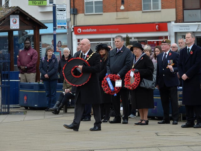 Chairman of Harborough District Council Stephen Bilbie during the wreath laying ceremony.