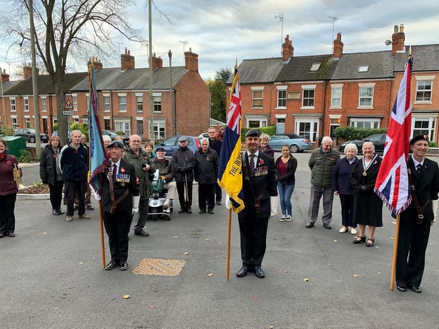 The wreath laying at the war memorial portico at Kingsfield Court.