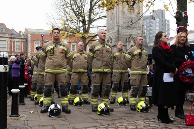 Bucks Fire and Rescue responders paying their respects at Aylesbury town centre