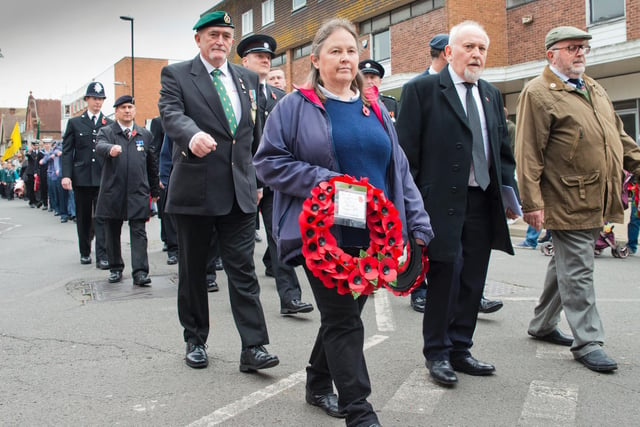 Wreaths were carried to the War Memorial