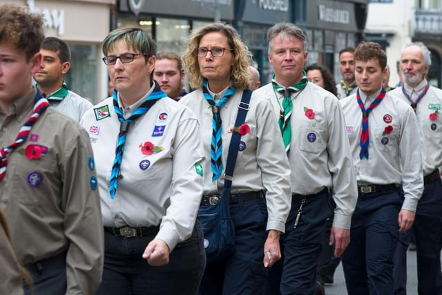 Scout leaders marching in the Remembrance Sunday Parade in Leamington. Photo by David Hastings (dhphoto).