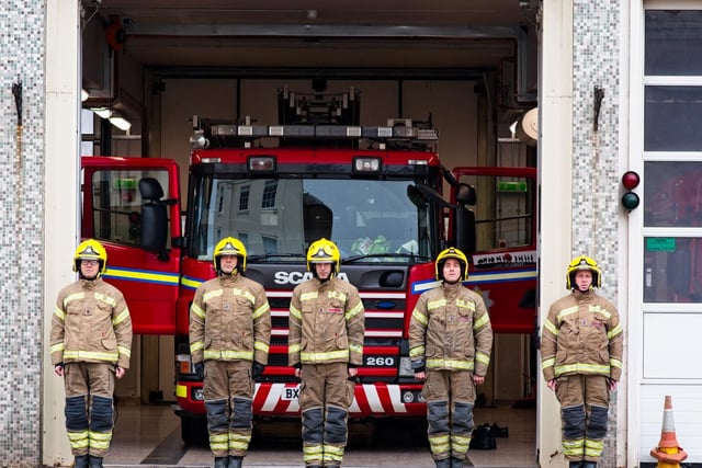 Warwickshire firefighters at Leamington Fire Station pay their respects during the Remembrance Sunday parade in the town. Photo by David Hastings (dhphoto)