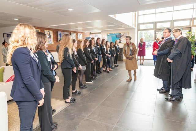 The Princess Royal talks with pupils from King’s High, accompanied by Head Master, Dr Stephen Burley