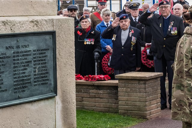 Veterans and the Community of Bexhill during the Service of Remembrance at the War Memorial, Bexhill, East Sussex, UK on November 14 2021. Lee Floyd SUS-211116-104154001