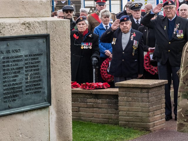 Veterans and the Community of Bexhill during the Service of Remembrance at the War Memorial, Bexhill, East Sussex, UK on November 14 2021. Lee Floyd SUS-211116-104154001
