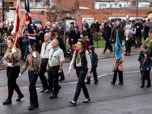 Veterans and the Community of Bexhill during the Service of Remembrance at the War Memorial, Bexhill, East Sussex, UK on November 14 2021. Lee Floyd SUS-211116-104130001