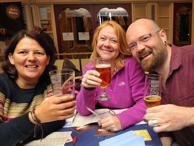 Eastbourne Beer Festival 2012 Winter Garden October 6th 2012 E41058N
Pep Nicol (L) and Ali and Chris Ball ENGSUS00120120810150017