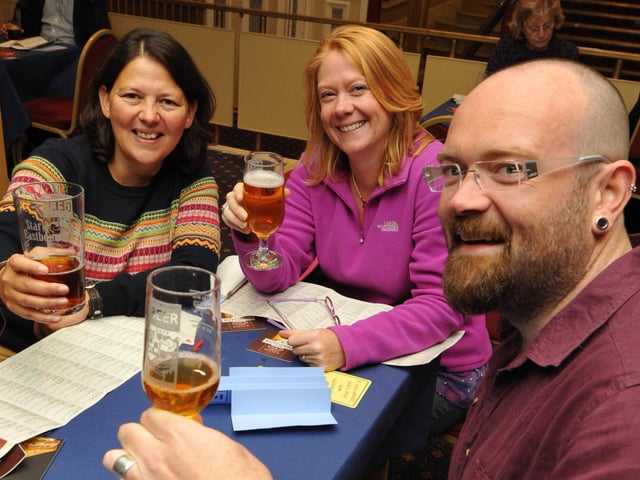 Eastbourne Beer Festival 2012 Winter Garden October 6th 2012 E41059N
Pep Nicol (L) and Ali and Chris Ball ENGSUS00120120810150048