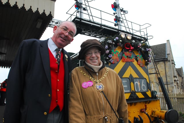 Mayor Pat Nash with manager Cris Rees at the front of the santa special