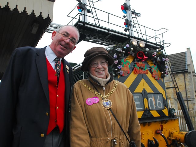 Mayor Pat Nash with manager Cris Rees at the front of the santa special