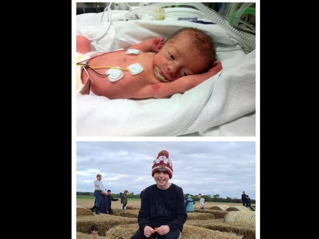 "My eldest was born seven weeks early weighing three pounds and 11 ounces. He is now nearly 10-years-old. We spent three weeks in NICU and then another five weeks in and out of intensive care as he got whooping cough at four weeks old. He is now a bright cheeky, loving, thoughtfull class clown. We are so grateful to all the NHS staff for saving and keeping our little man alive. We cant thank you enough." - Taylor Rawlings