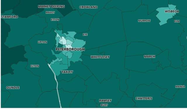 Peterborough: First dose: 68.1% Second dose 61.0%